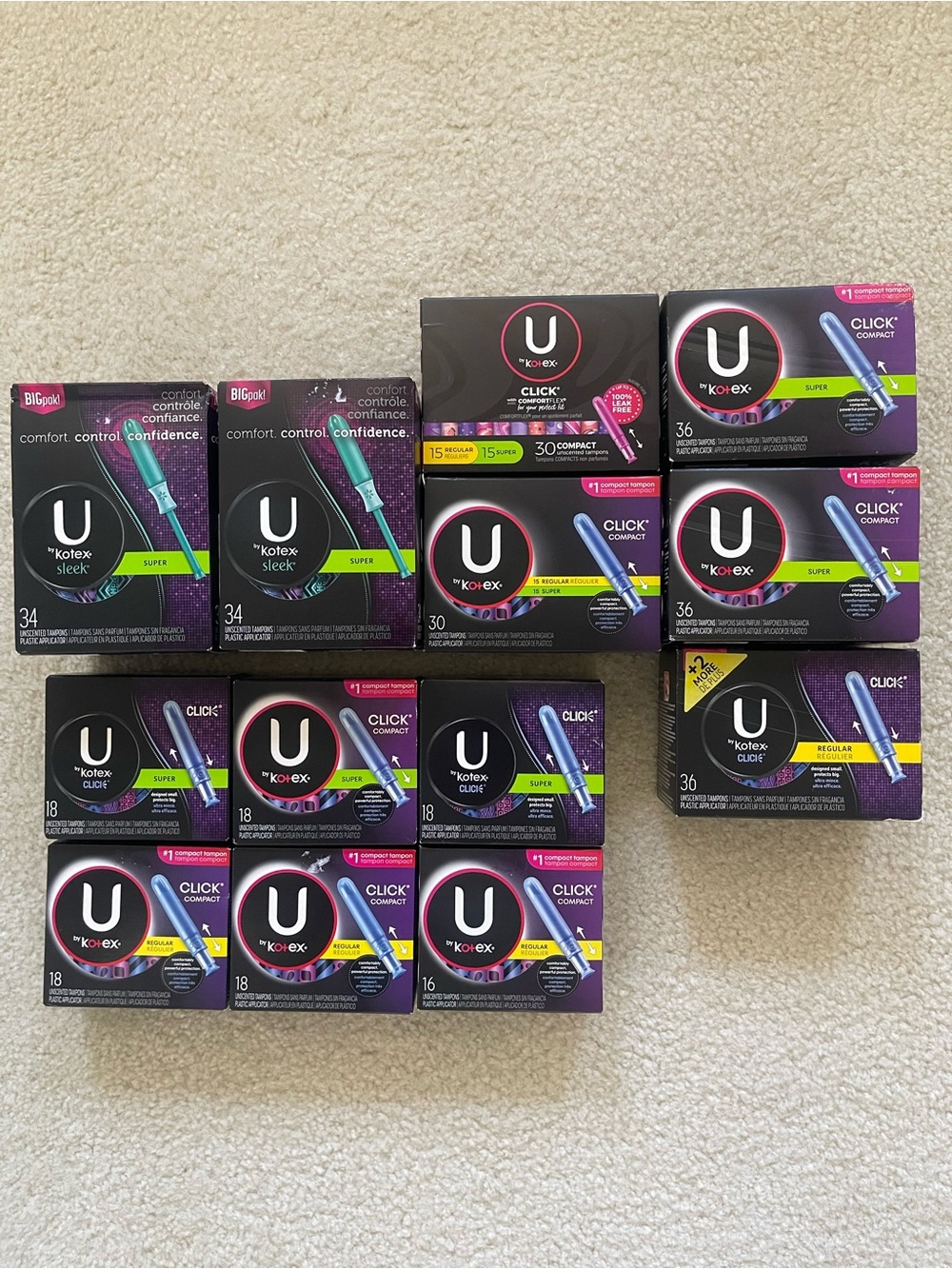 U By Kotex Click Compact unscented Tampons, 342 total ( 118 Regular & 224 super)